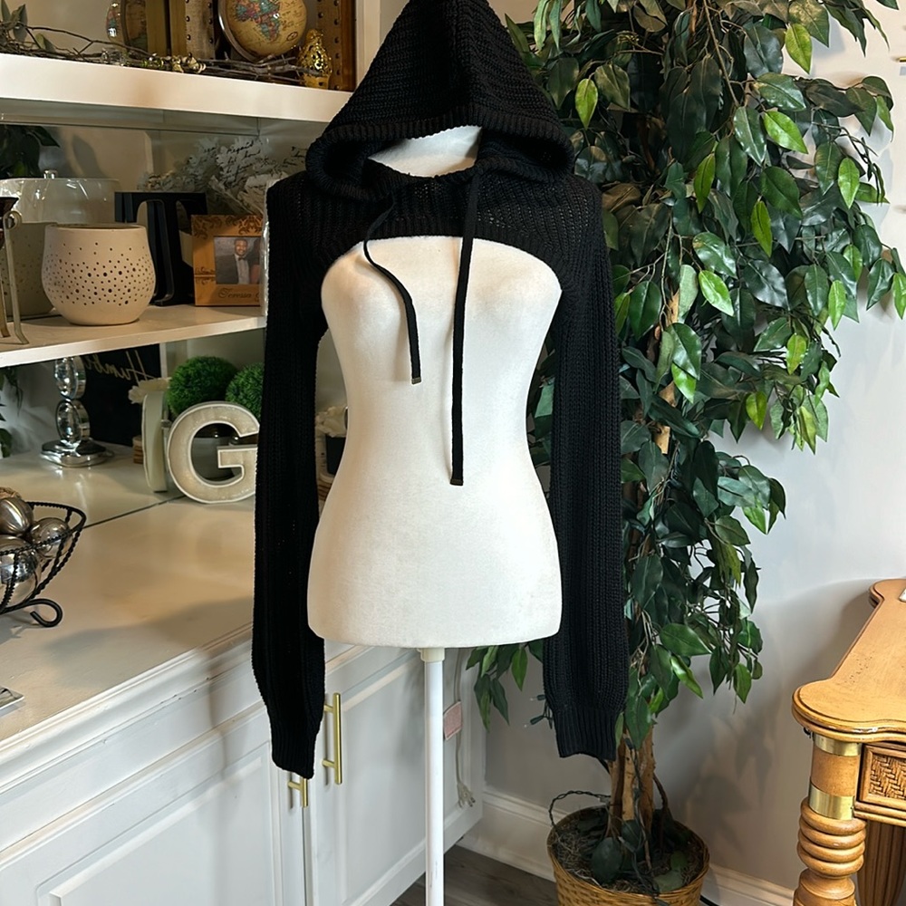 Blk grunge punk ladies super short sweater